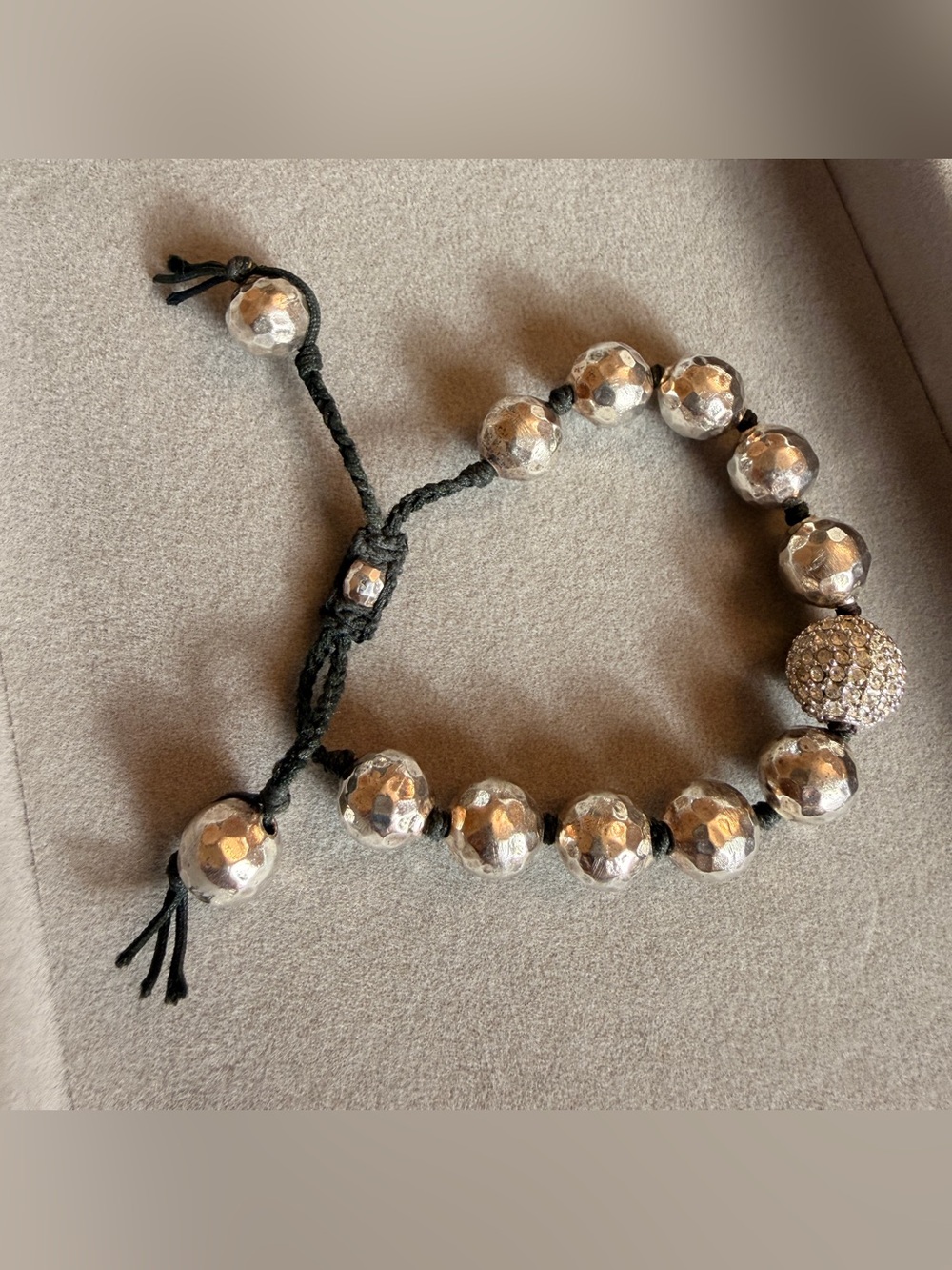 Tai 925 Sterling Silver Crystal Beaded Cord Adjustable Bracelet